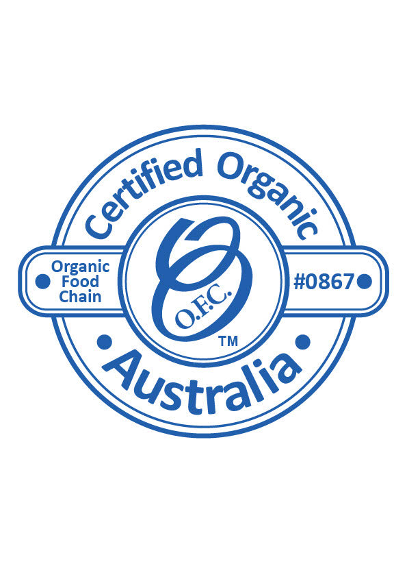 Certified Organic Red Maca Root Powder featuring Australia Organic Food Chain certification logo #0867